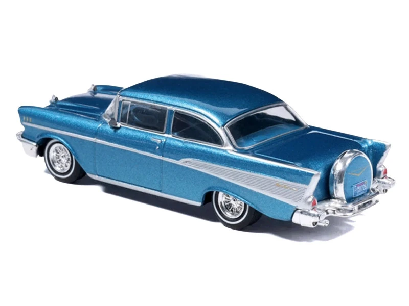 1957 Chevrolet Bel Air Sedan Harbor Blue Metallic with Blue Interior 1/64 Diecast Model Car by IXO Models