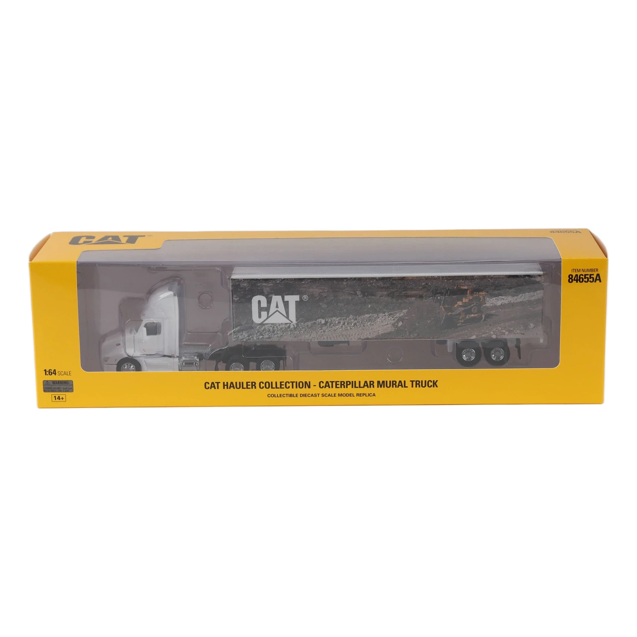 1/64 Diecast Masters Peterbilt with Caterpillar Mural Trailer (White) Diecast Models