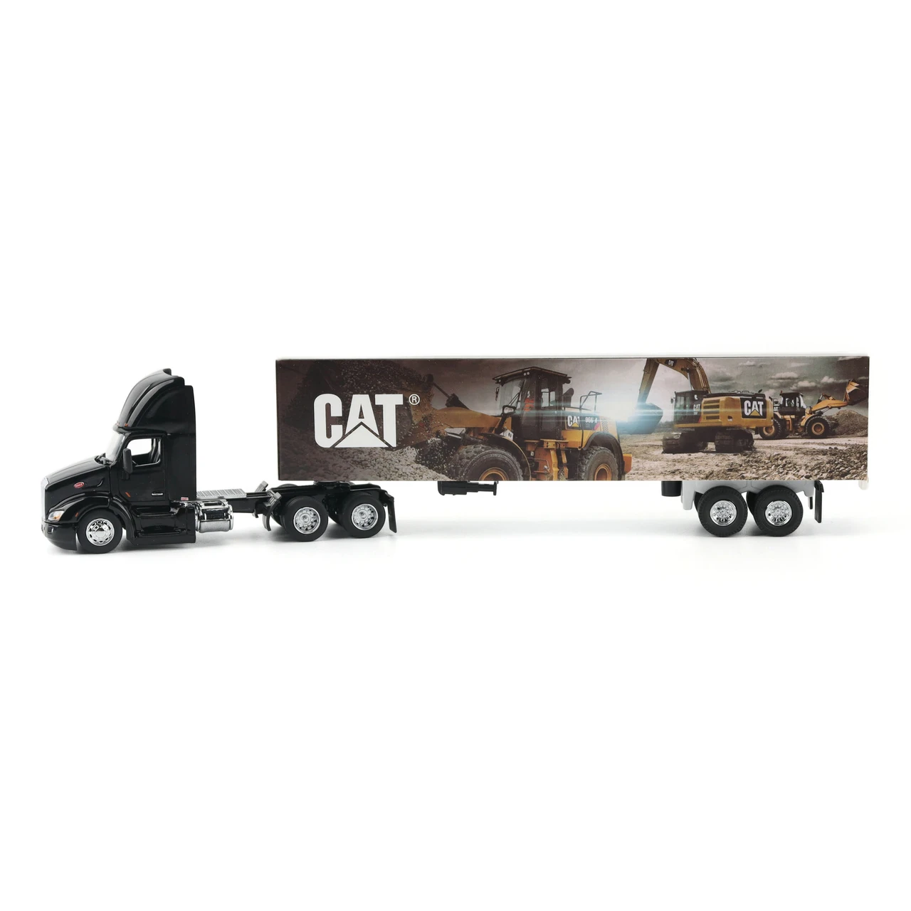 1/64 Diecast Masters Peterbilt with Caterpillar Mural Trailer (Black) Diecast Models