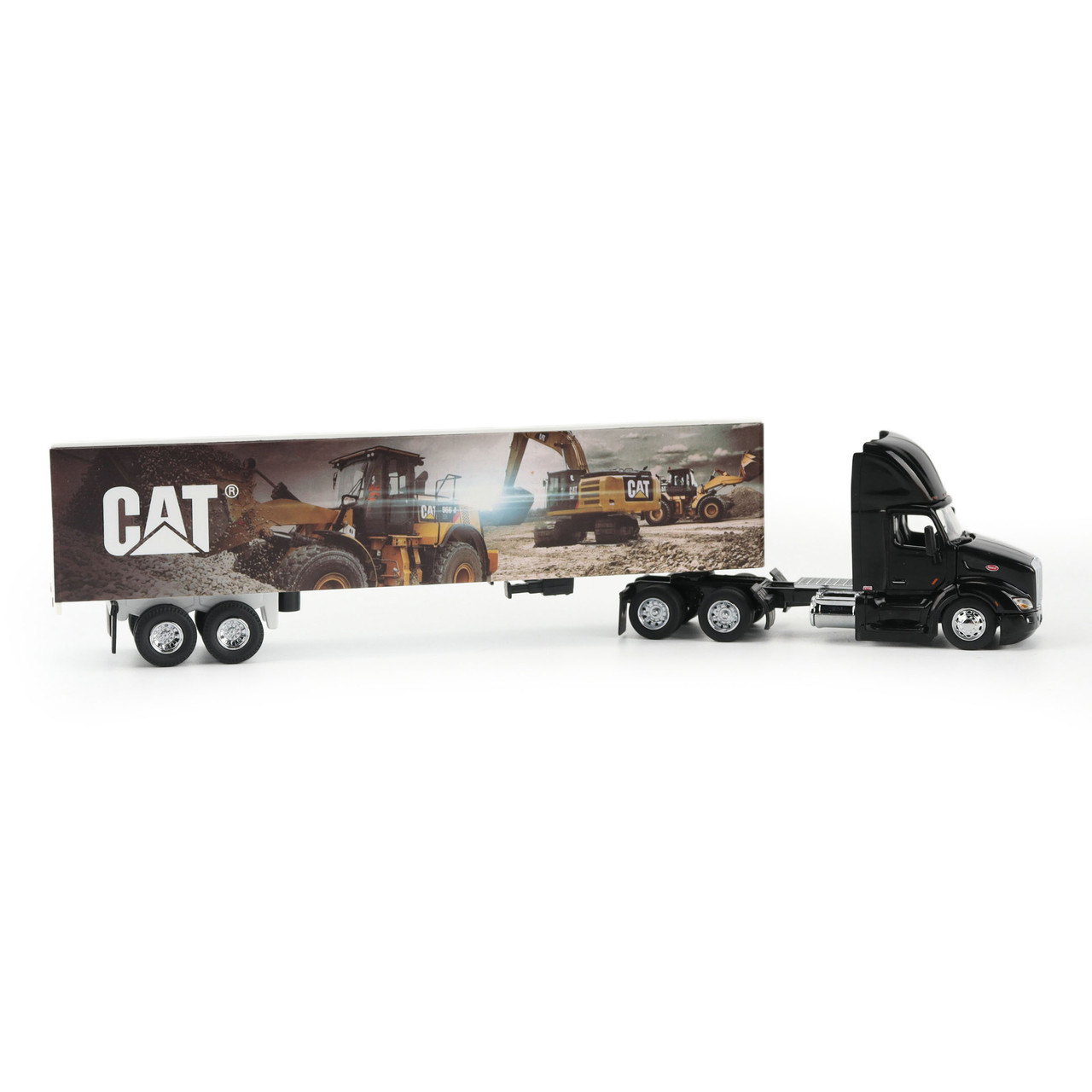 1/64 Diecast Masters Peterbilt with Caterpillar Mural Trailer (Black) Diecast Models