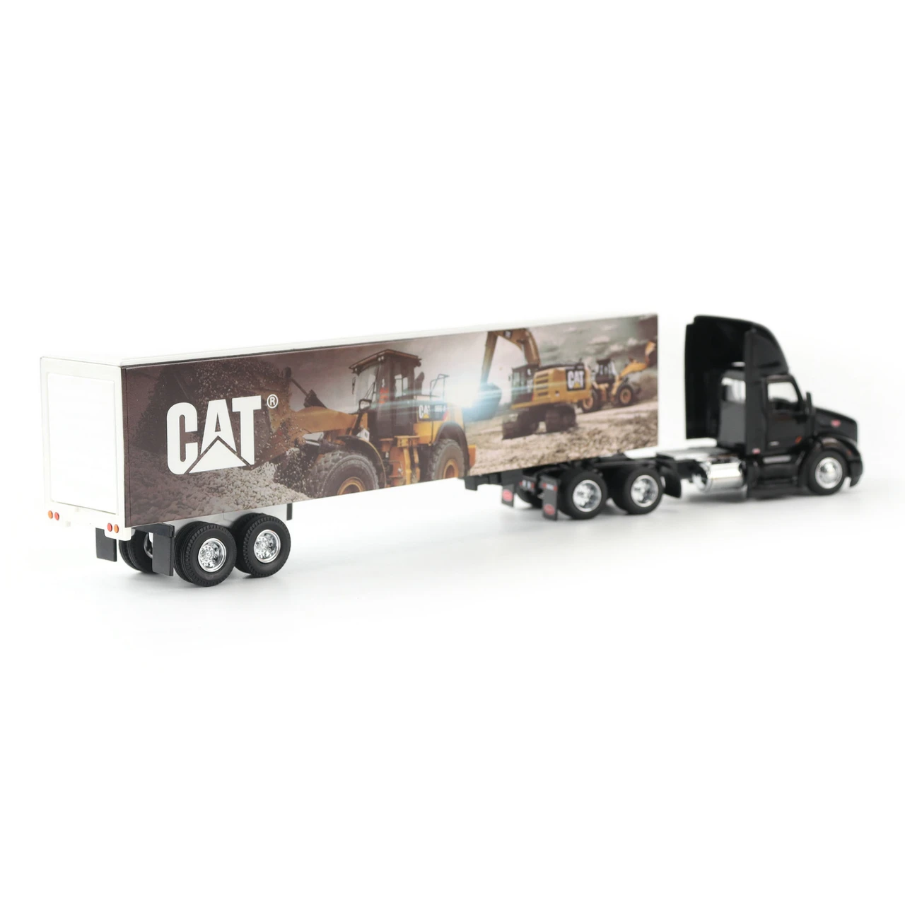 1/64 Diecast Masters Peterbilt with Caterpillar Mural Trailer (Black) Diecast Models
