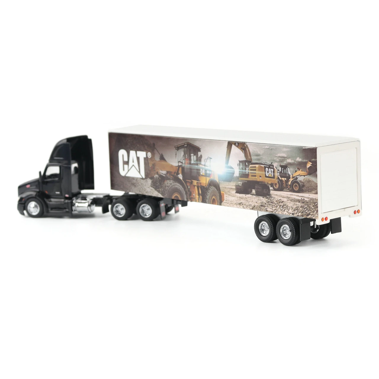 1/64 Diecast Masters Peterbilt with Caterpillar Mural Trailer (Black) Diecast Models