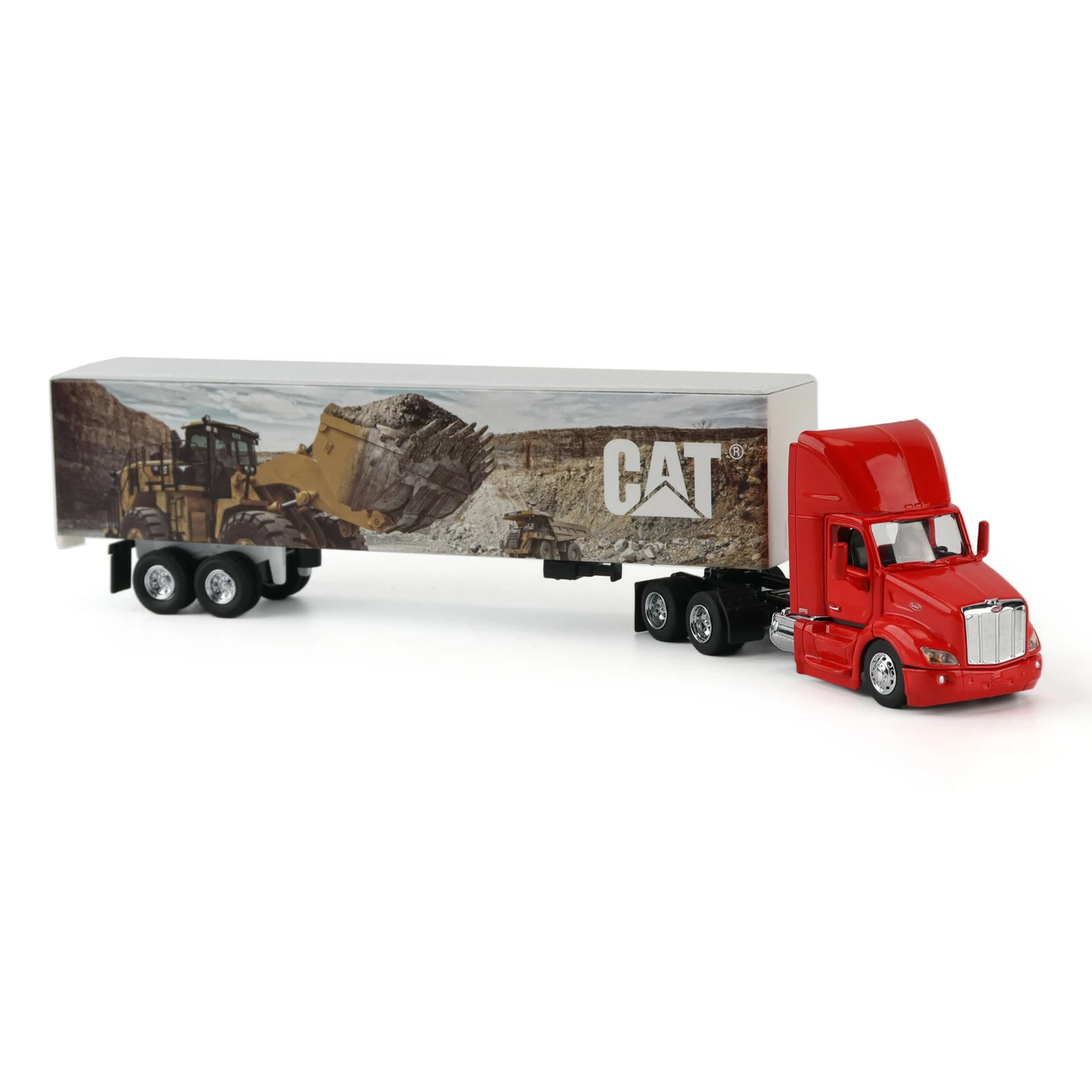 1/64 Diecast Masters Peterbilt with Caterpillar Mural Trailer (Red) Diecast Models