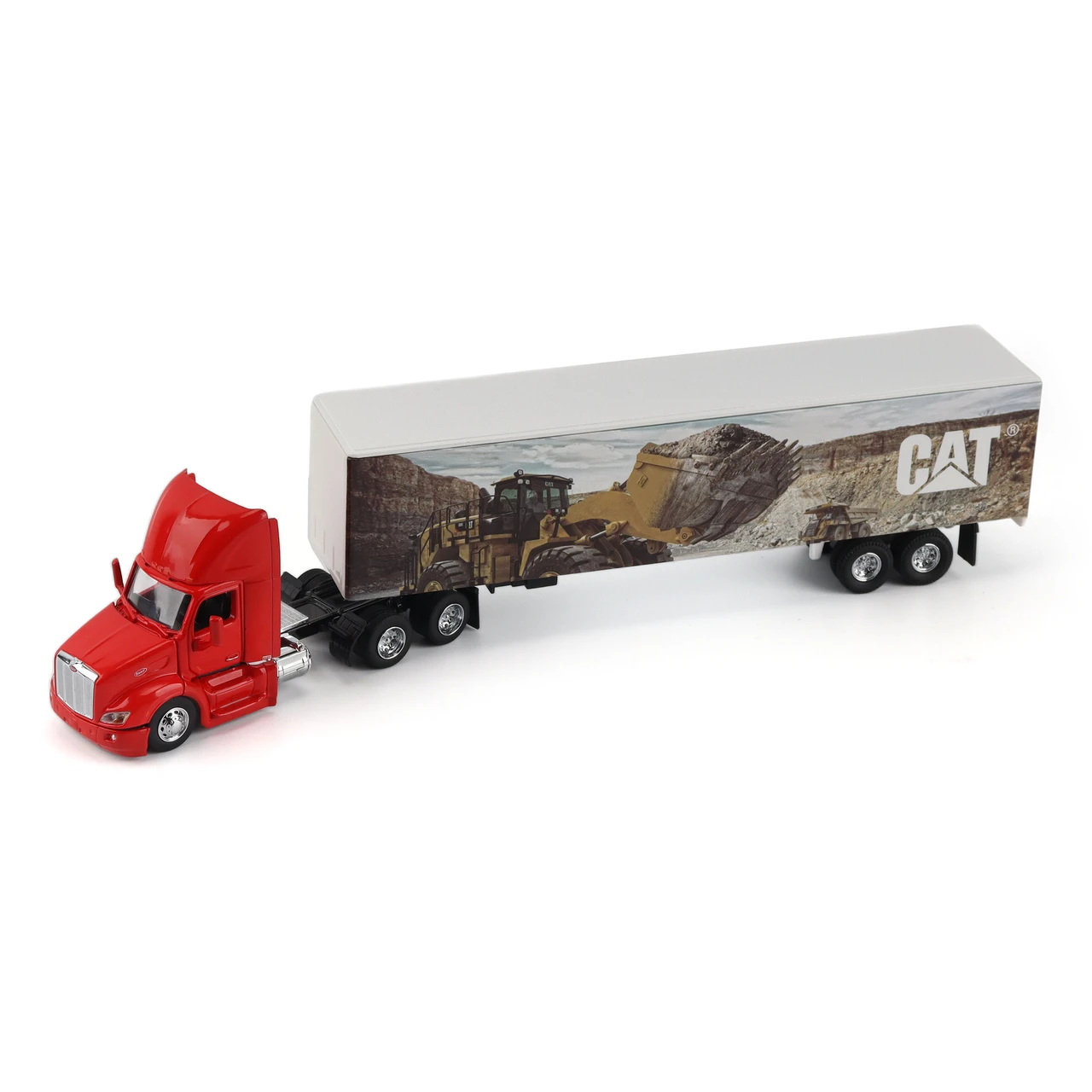 1/64 Diecast Masters Peterbilt with Caterpillar Mural Trailer (Red) Diecast Models