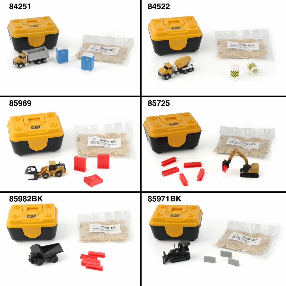 Diecast Masters 6-Car Set Cat Mini Play Set Assortment III  (Packed in Tool Box with Motion Sand & Surprise Tools)