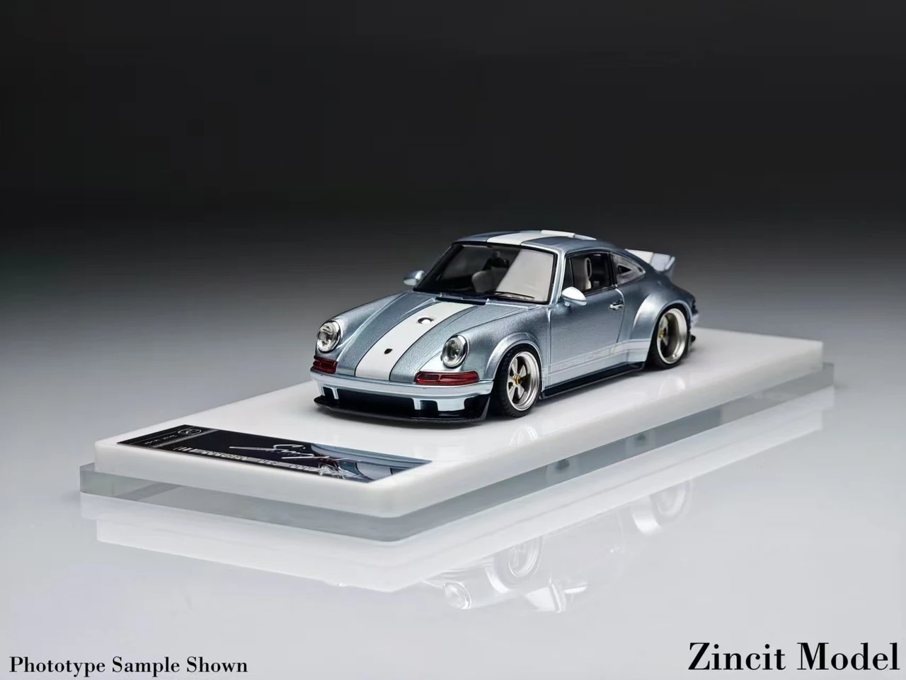 1/43 Zincit Model Porsche 911 964 Singer DLS (Ice Blue with White Stripes) Car Model