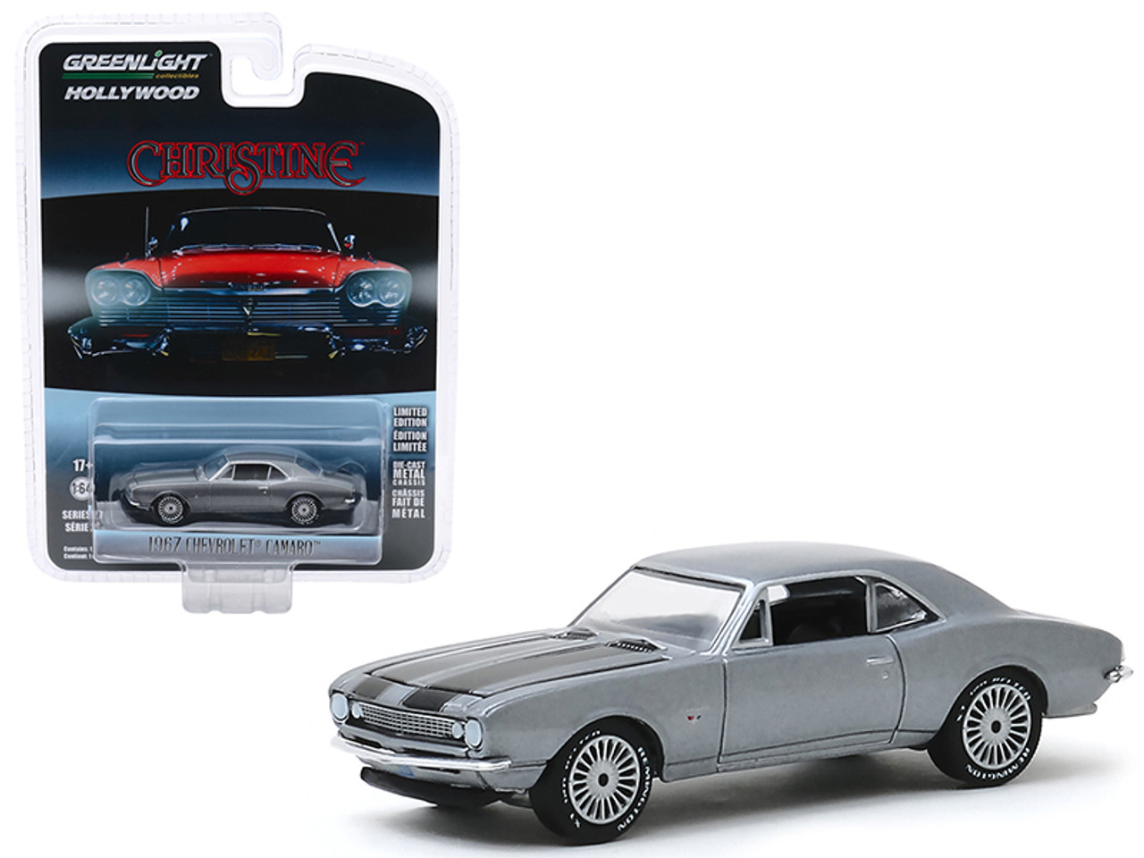 1967 Chevrolet Camaro Gray Metallic with Black Stripes (Buddy Repperton's) "Christine" (1983) Movie "Hollywood Series" Release 27 1/64 Diecast Model Car by Greenlight