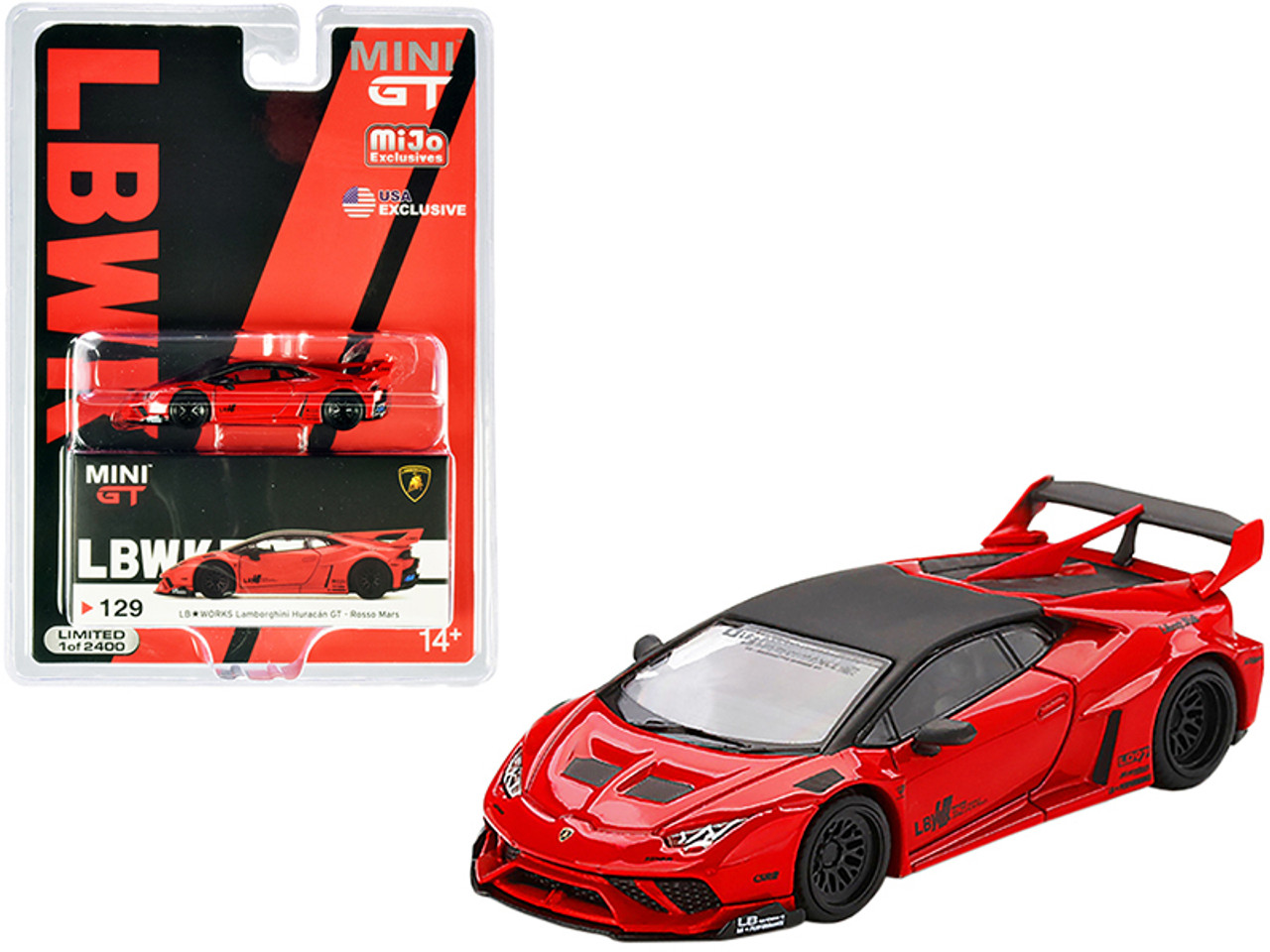 Lamborghini Huracan GT LB Works Rosso Mars Red with Black Top Limited Edition to 2400 pieces Worldwide 1/64 Diecast Model Car by True Scale Miniatures
