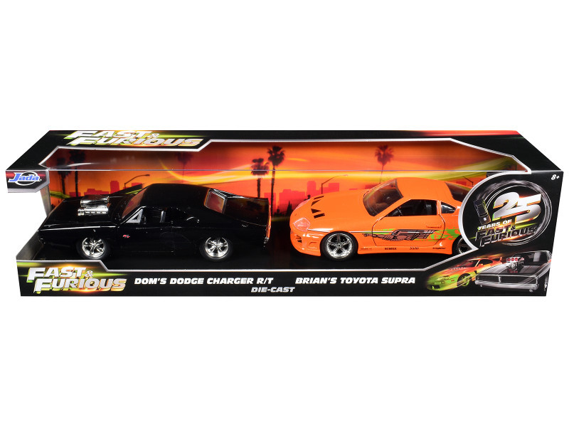 Dom's Dodge Charger R/T Black and Brian's Toyota Supra Orange Set