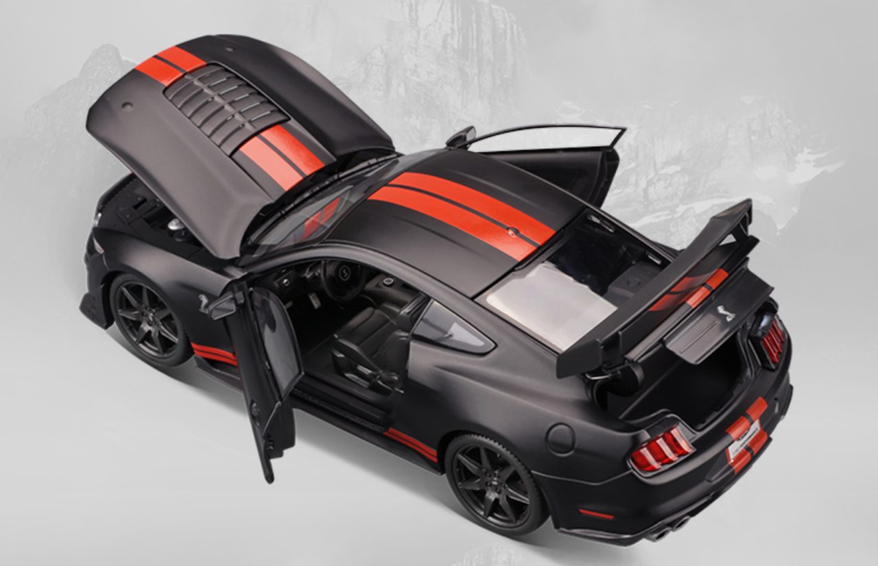 1/18 2020 Ford Mustang Shelby GT500 (Matte Black with Red Stripe) Diecast Car Model