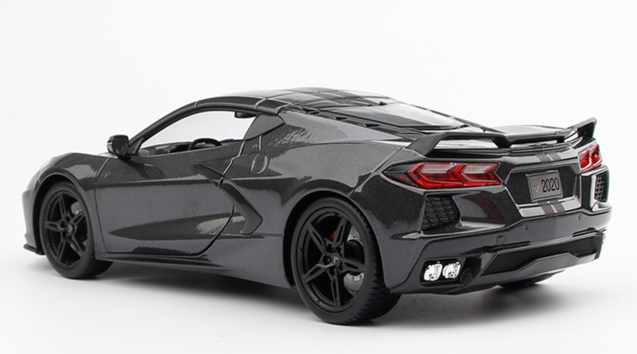 1/18 Chevrolet Chevy Corvette C8 (Dark Grey Metallic with Black Stripes) Diecast Car Model