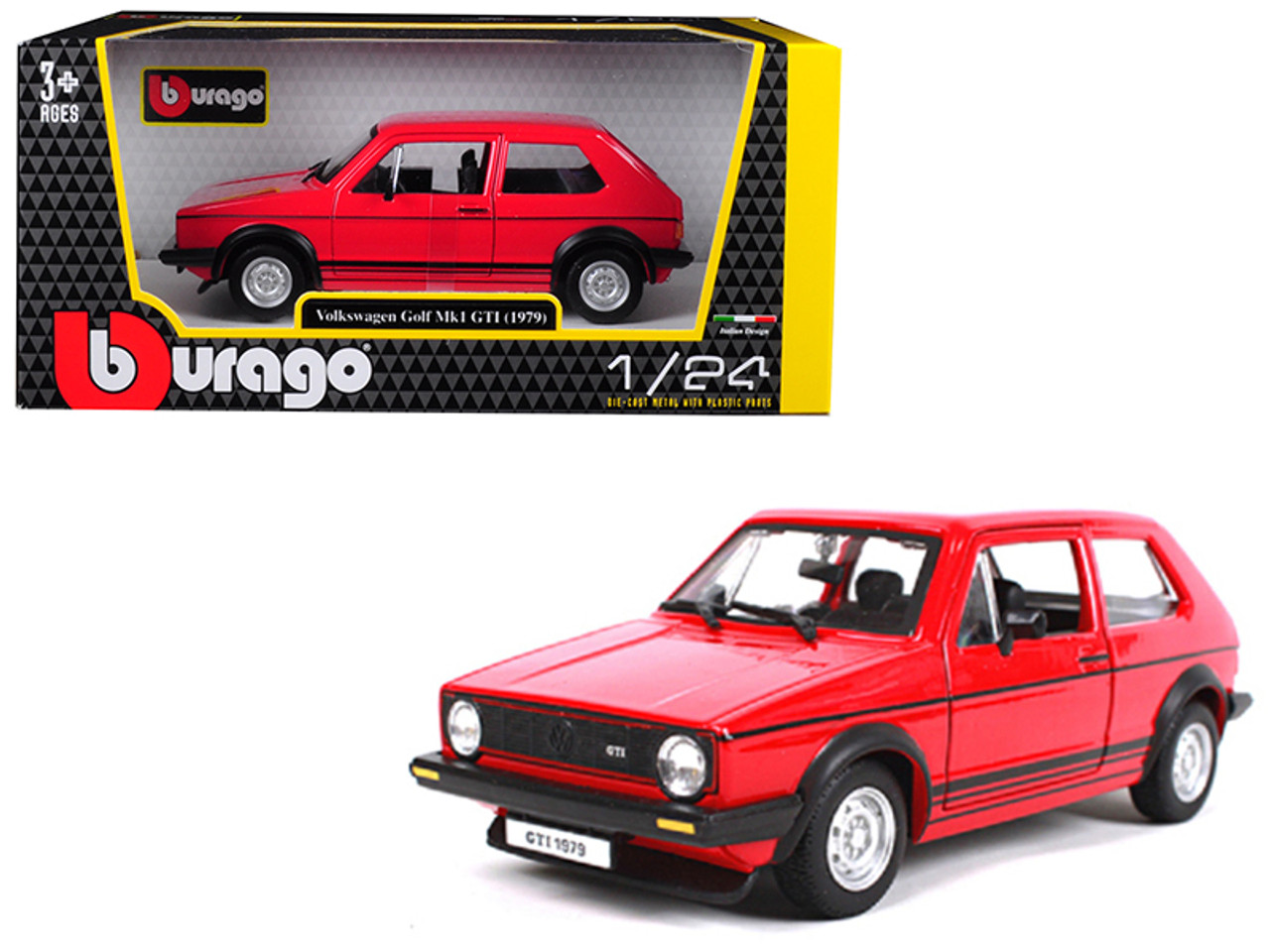 1/24 BBurago 1979 Volkswagen Golf Mk1 GTI (Red with Black Stripes) Diecast Car Model