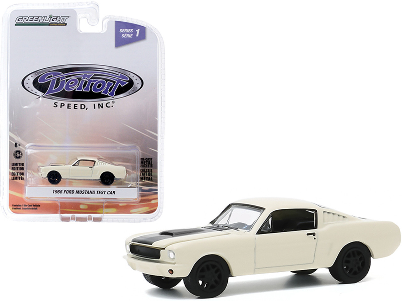 1966 Ford Mustang Fastback Test Car Cream with Black Stripe "Detroit Speed Inc." Series 1 1/64 Diecast Model Car by Greenlight