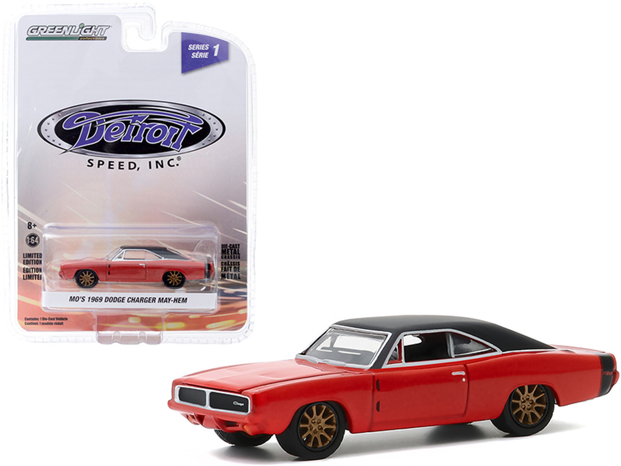 1969 Dodge Charger May/Hem (Mo's) Red with Black Top and Copper Wheels "Detroit Speed Inc." Series 1 1/64 Diecast Model Car by Greenlight