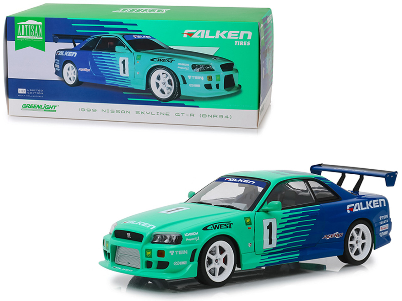 1999 Nissan Skyline GT-R (BNR34) #1 Falken Tires 1/18 Diecast Model Car  by Greenlight