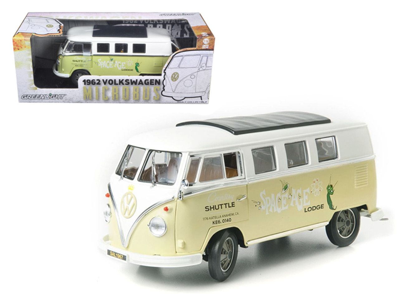 1/18 Greenlight 1962 Volkswagen Microbus "Space Age Lodge" Cream Diecast Car Model