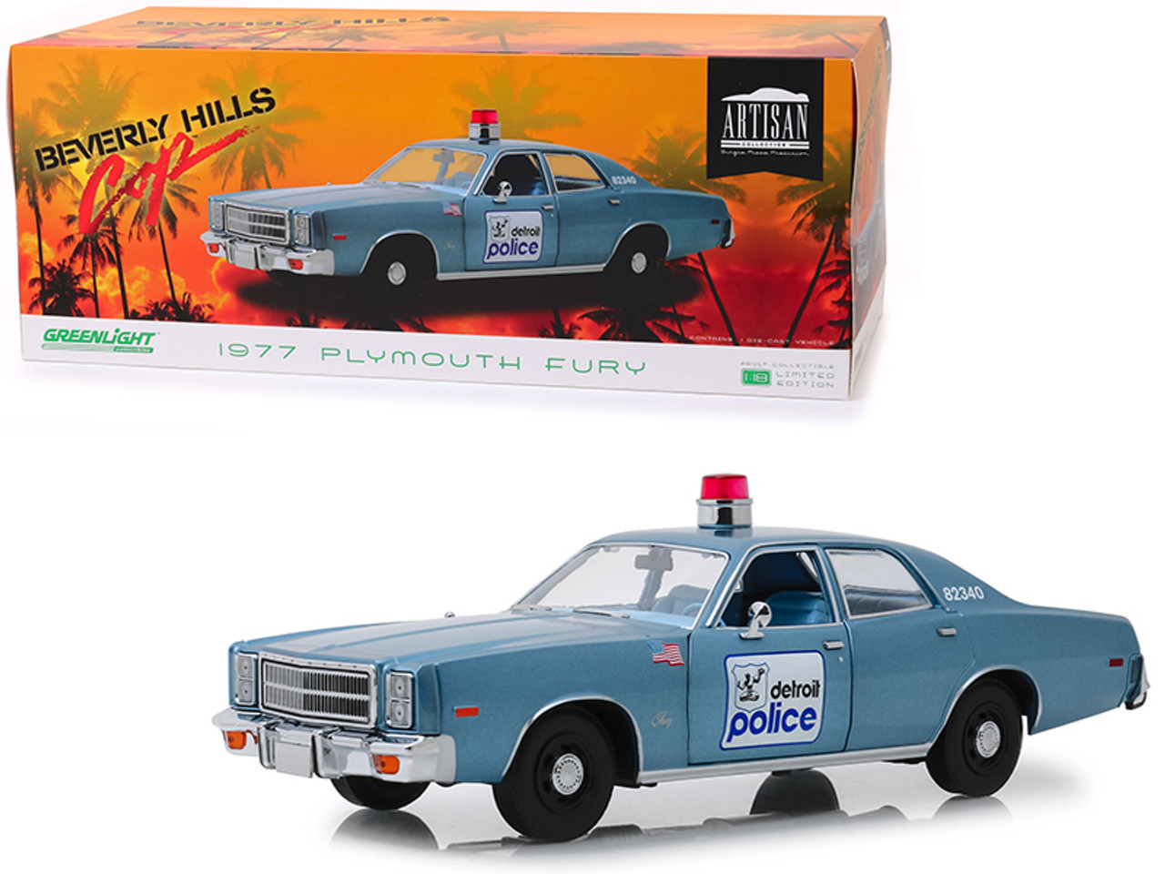 1977 Plymouth Fury Blue "Detroit Police" "Beverly Hills Cop" (1984) Movie 1/18 Diecast Model Car by Greenlight