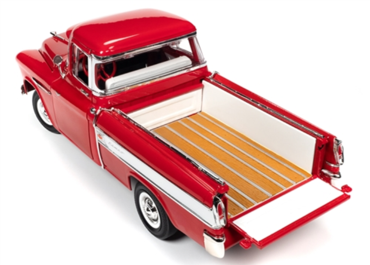 1957 Chevrolet Cameo Pickup Truck Cardinal Red and White 1/18 Diecast Model Car by Autoworld