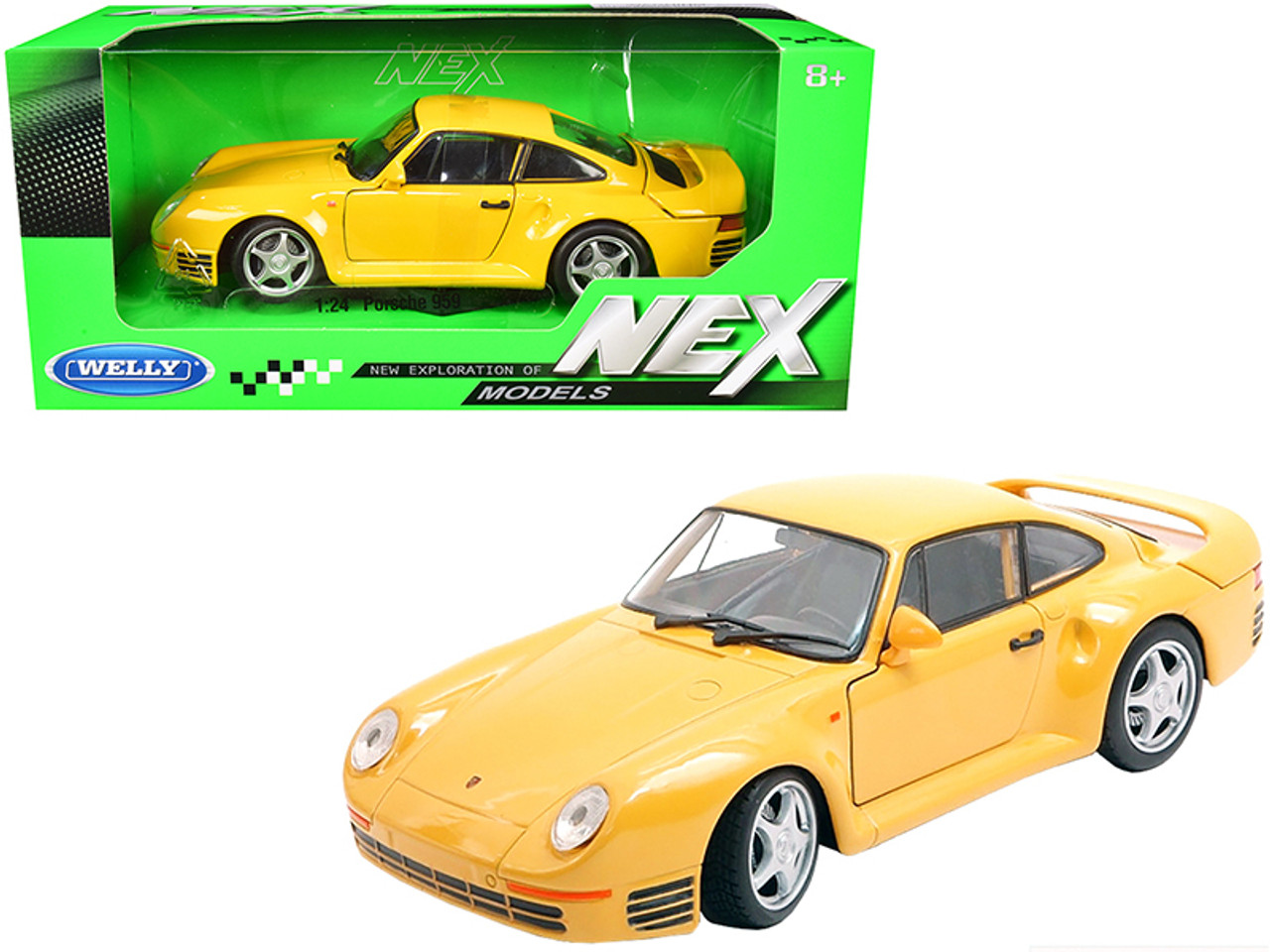 Porsche 959 Yellow with Silver Wheels "NEX Models" 1/24 Diecast Model Car by Welly