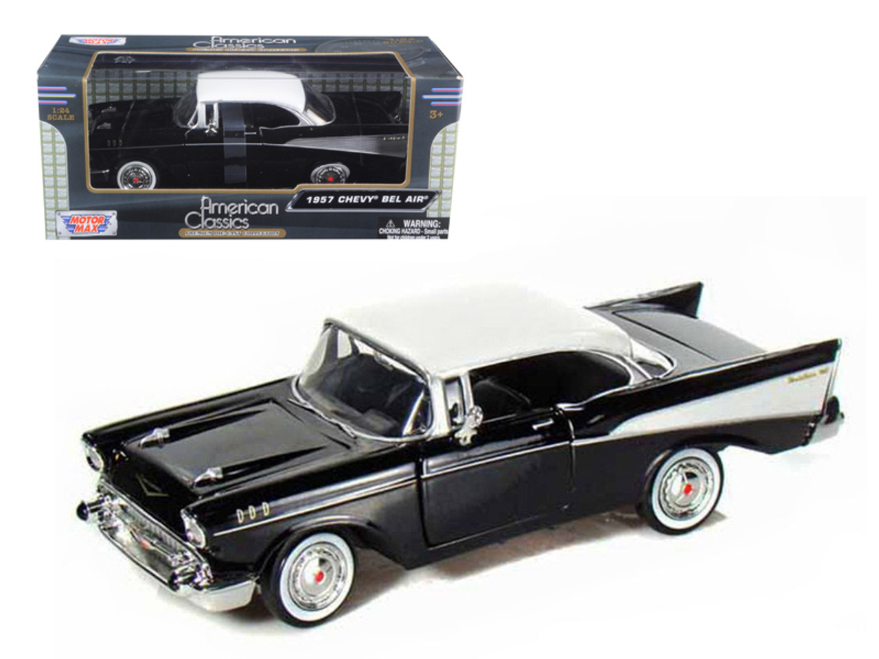1/24 Motormax 1957 Chevrolet Bel Air (Black) Diecast Car Model