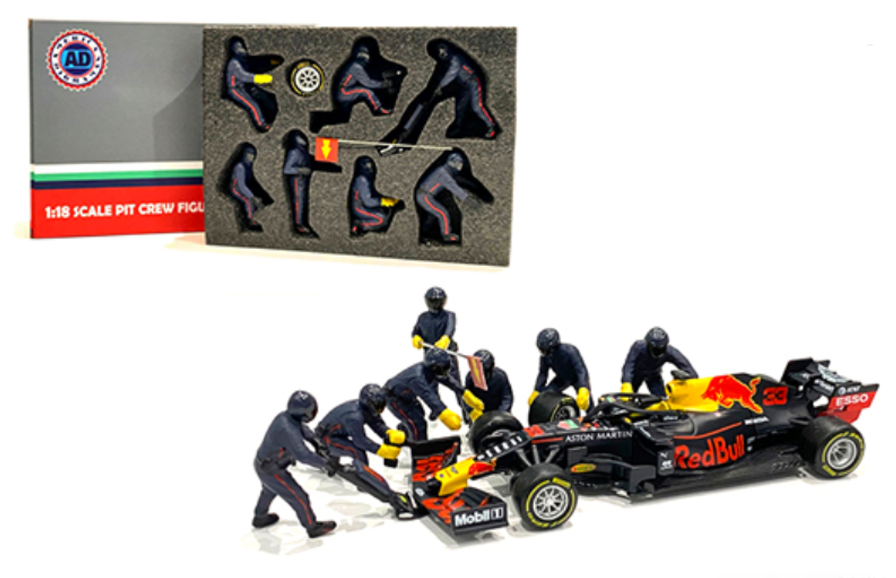 Formula One F1 Pit Crew 7 Figurine Set Team Blue for 1/18 Scale Models by American Diorama