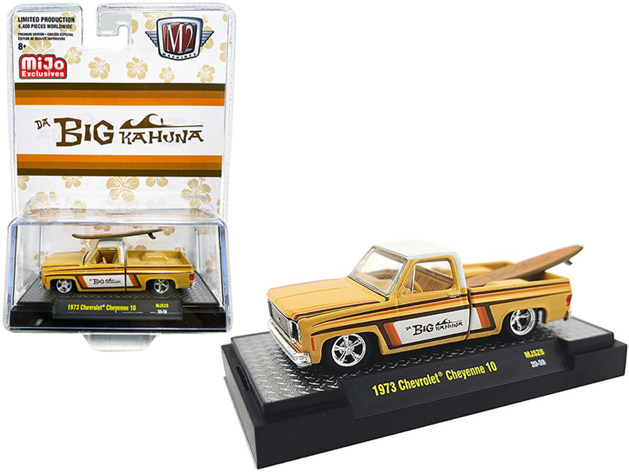 1973 Chevrolet Cheyenne 10 Pickup Truck with Surfboard "Big Kahuna" Limited Edition to 4400 pieces Worldwide 1/64 Diecast Model Car by M2 Machines
