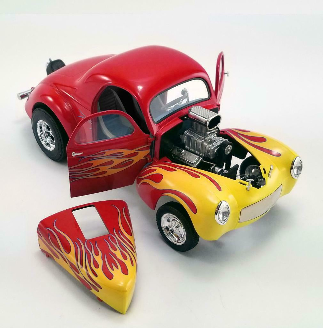 1/18 ACME 1941 Willys Red Flamed Gasser (Red with yellow flames) Diecast Car Model Limited 408 Pieces