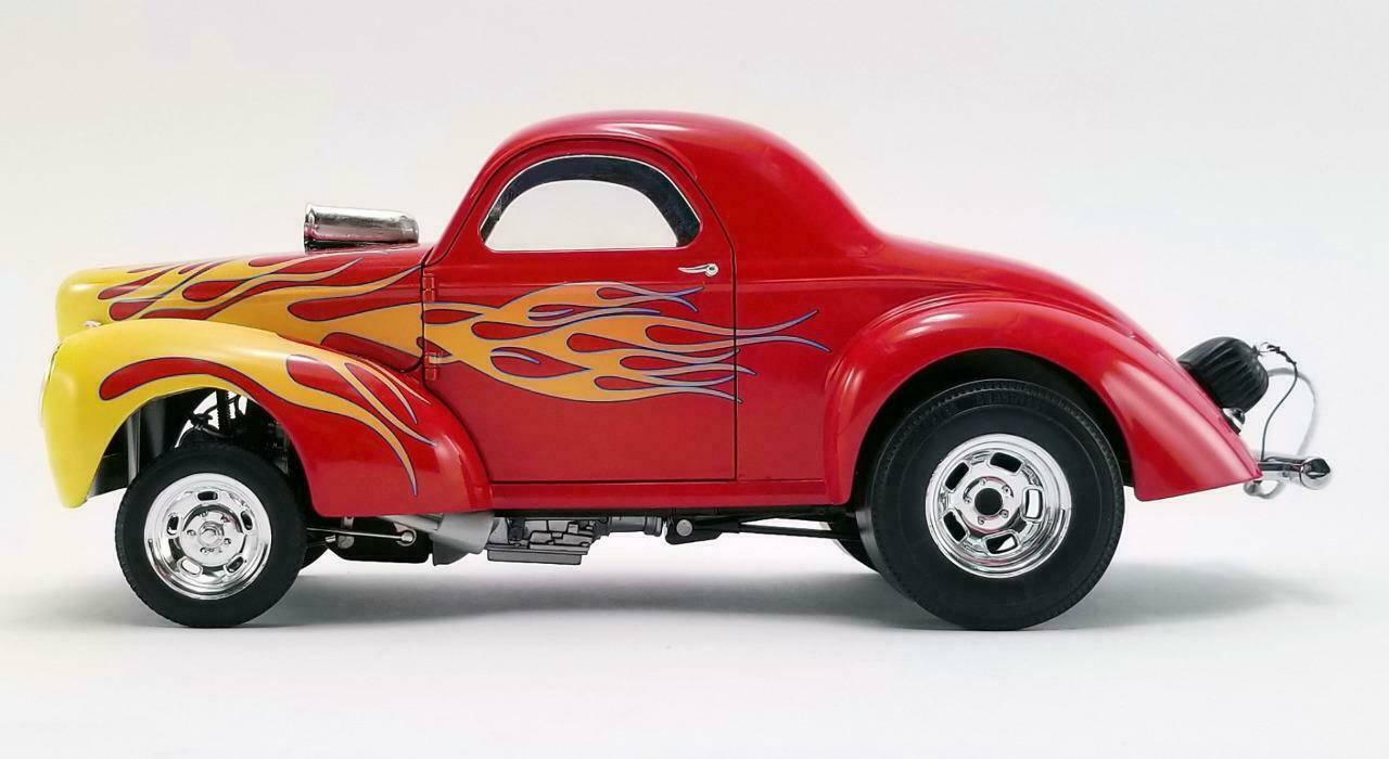 1/18 ACME 1941 Willys Red Flamed Gasser (Red with yellow flames) Diecast Car Model Limited 408 Pieces