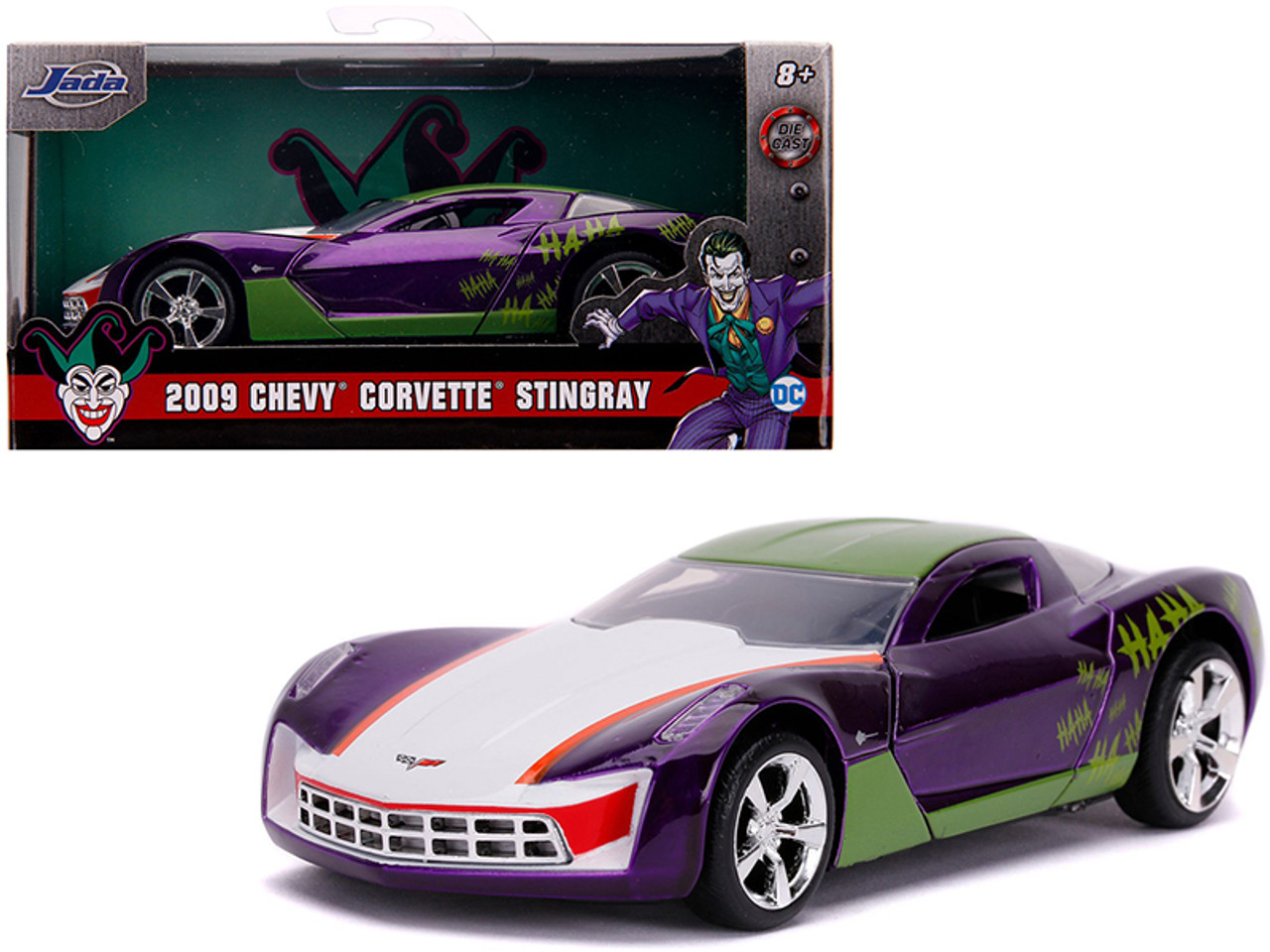 2009 Chevrolet Corvette Stingray "Joker" "DC Comics" "Hollywood Rides" Series 1/32 Diecast Model Car by Jada