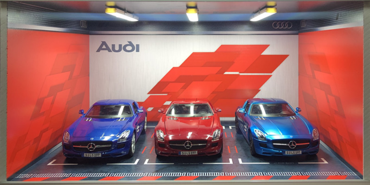 1/18 Audi Theme 3 Car Garage Parking Scene w/ Lights (car model not included)