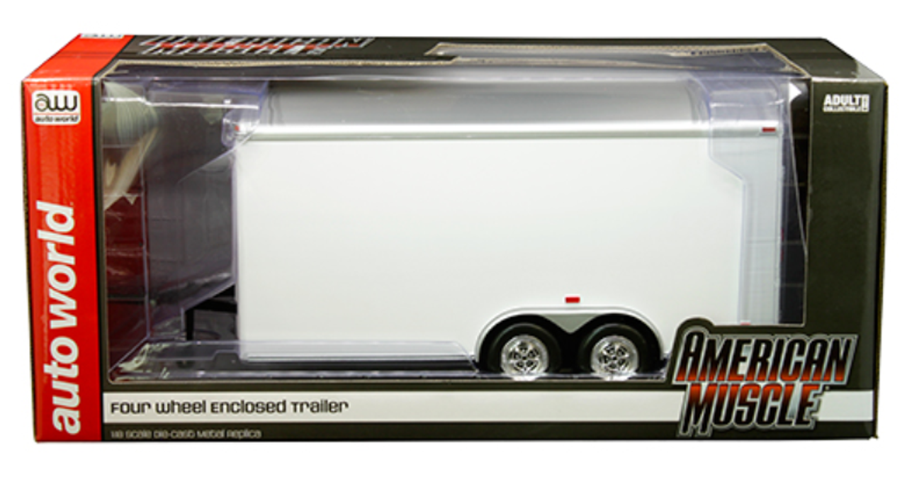 1/18 Auto World American Muscle - Four Wheel Enclosed Trailer (White) Diecast Model