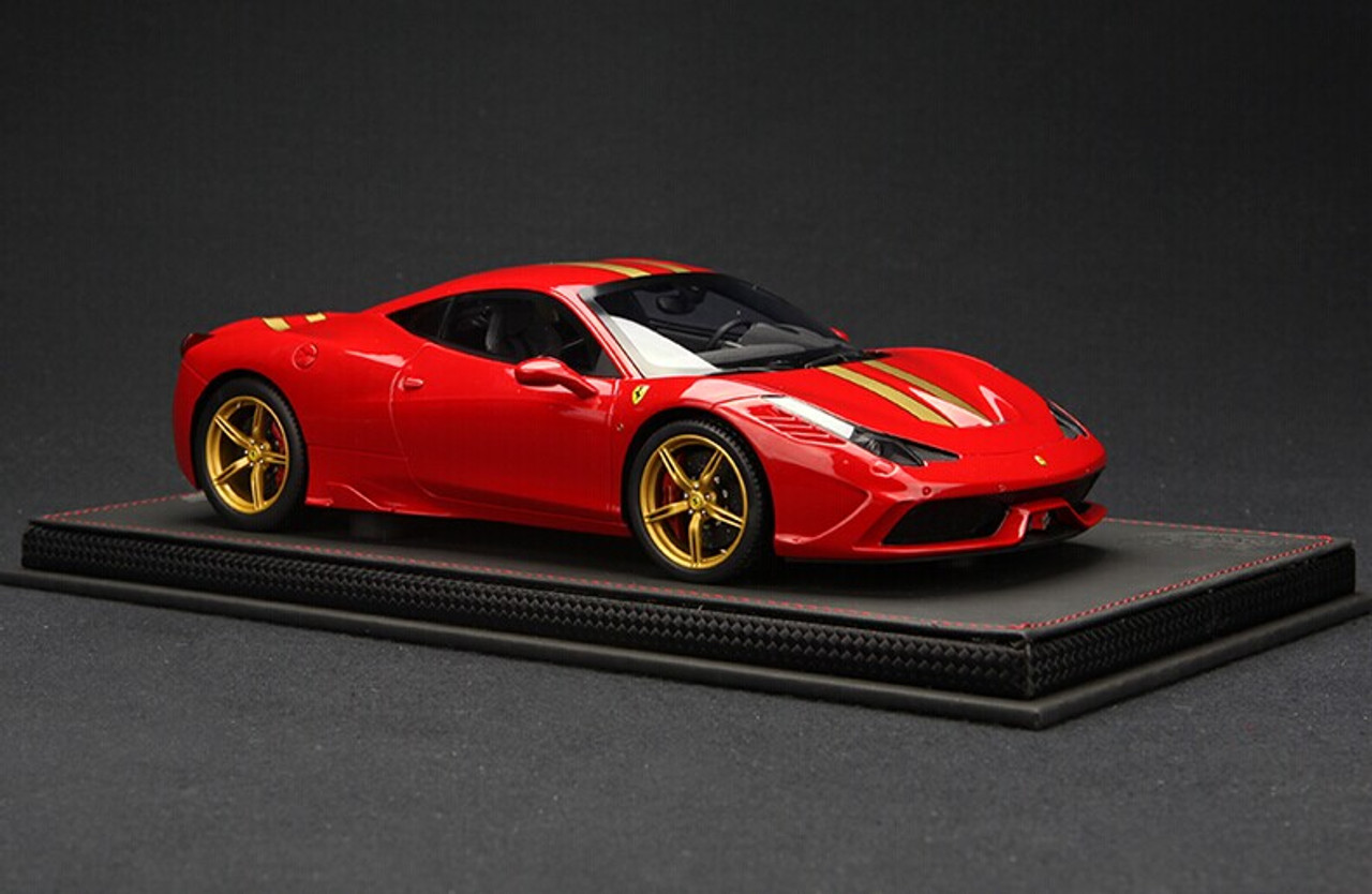 LIMITED 20! BBR HANDMADE RESIN 1/18 FERRARI 458 SPECIALE (Red w/ Gold Stripes & Rims))!