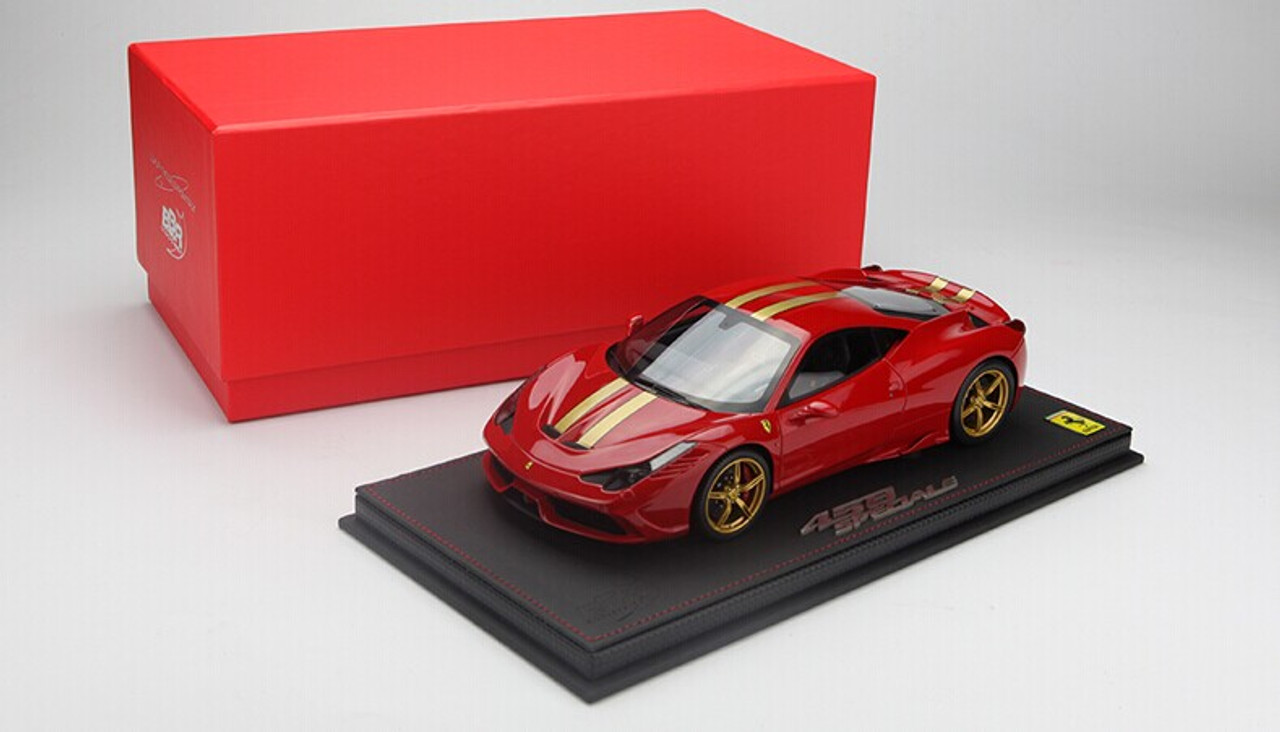 LIMITED 20! BBR HANDMADE RESIN 1/18 FERRARI 458 SPECIALE (Red w/ Gold Stripes & Rims))!