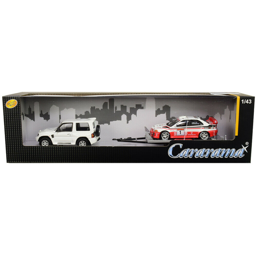 1/43 Cararama Mitsubishi Pajero Evolution (White) with Trailer and