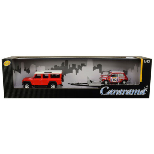 1:43 Cararama Land Rover Defender 110 with Trailer and Mini Cooper