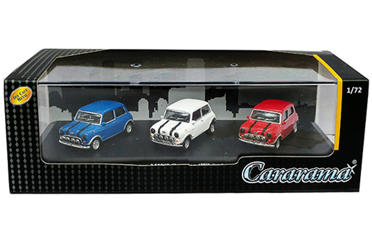 1:72 Cararama 3-Car Set - Mini Cooper (Blue, White, Red) in Plastic Case  Diecast Car Model