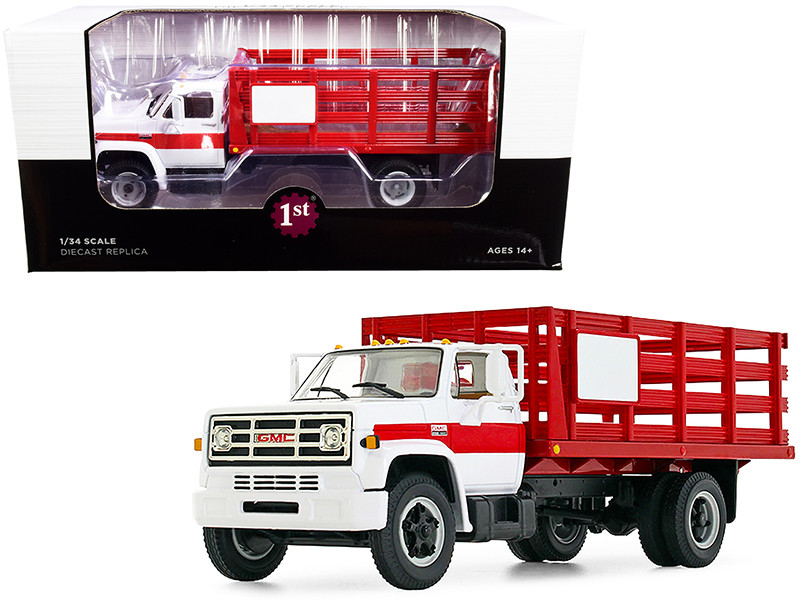 GMC 6500 Stake Truck White and Red 1/34 Diecast Model by First