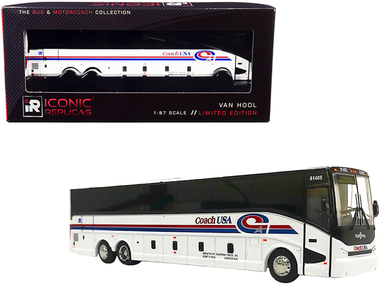 Van Hool CX-45 Bus "Coach U.S.A." (East Brunswick New Jersey) White with Red and Blue Stripes "The Bus & Motorcoach Collection" 1/87 Diecast Model by Iconic Replicas