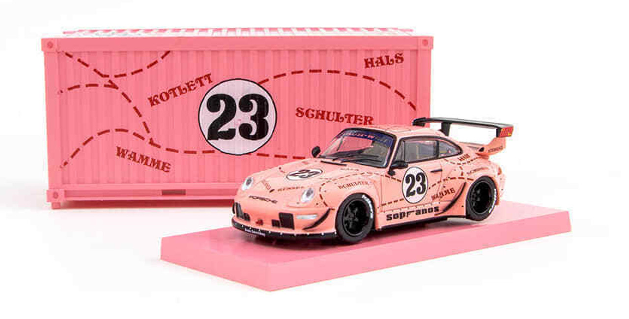 Tarmac Works 1:64 Porsche 993 RWB Sopranos #23 (Pink) with Container  Diecast Car Model