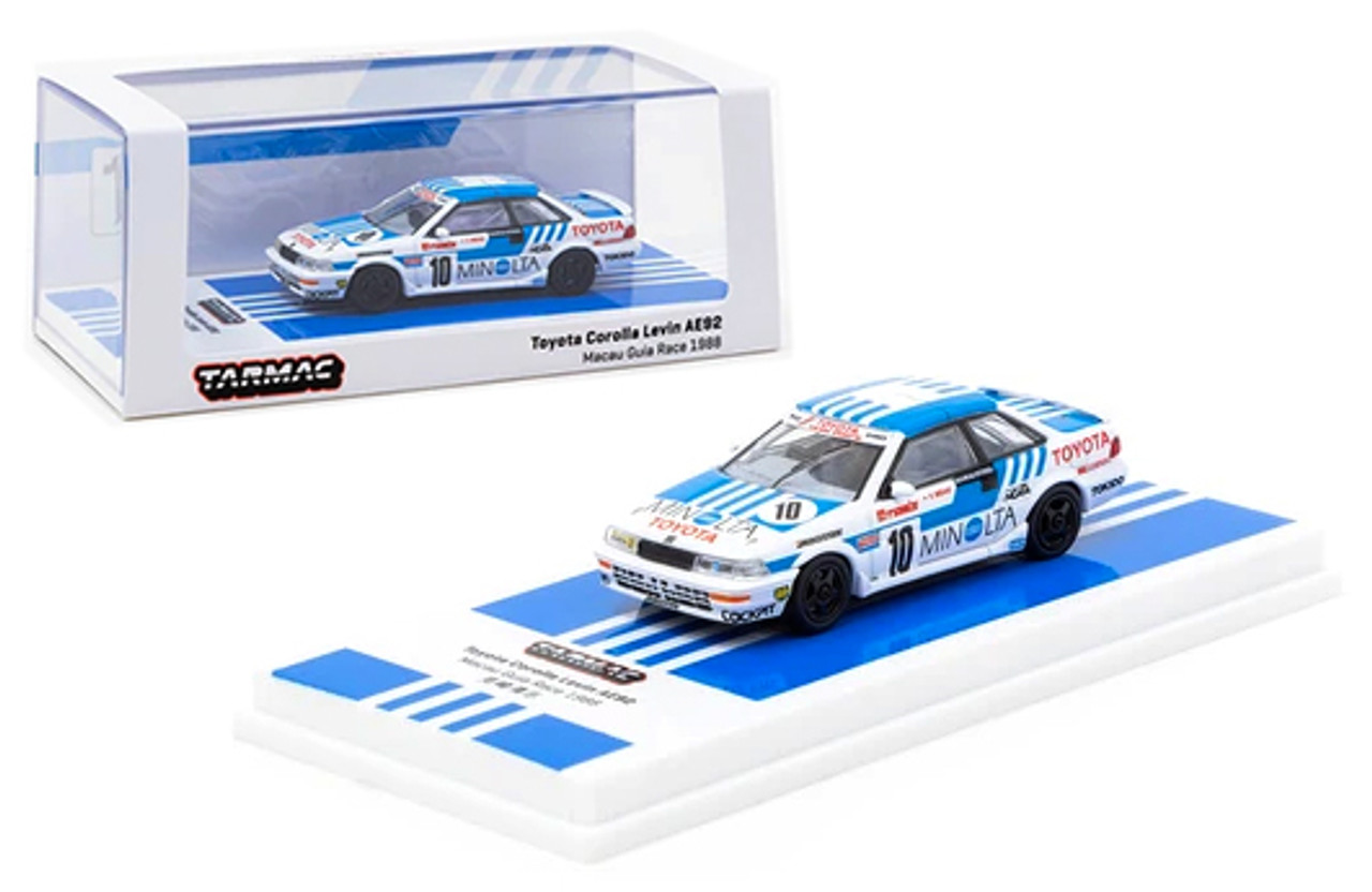 Tarmac Works 1:64 Hobby64 - Toyota Corolla Levin AE92 - Macau Guia Race 1988 #10 (White with blue stripes) Diecast Car Model