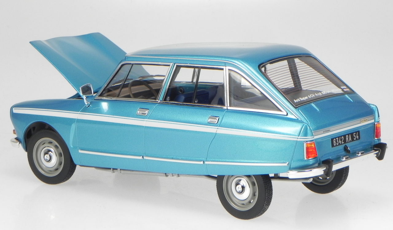 1974 Citroen Ami Super Delta Blue Metallic with White Stripes 1/18 Diecast Model Car by Norev