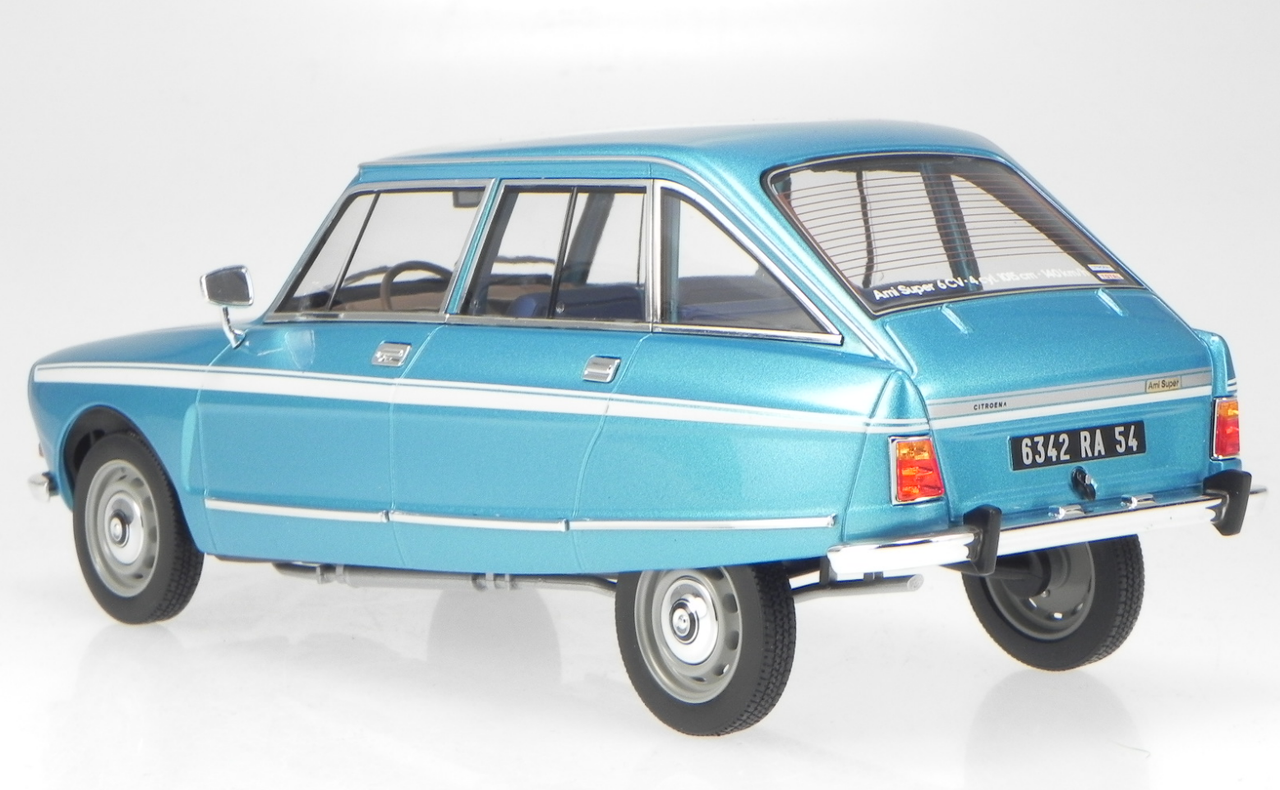 1974 Citroen Ami Super Delta Blue Metallic with White Stripes 1/18 Diecast Model Car by Norev