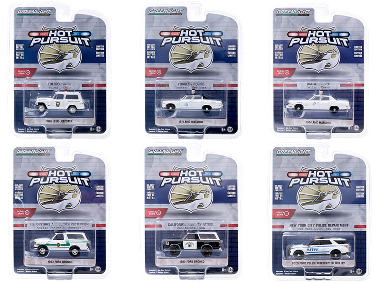 "Hot Pursuit" Set of 6 Police Cars Series 35 1/64 Diecast Model Cars by Greenlight