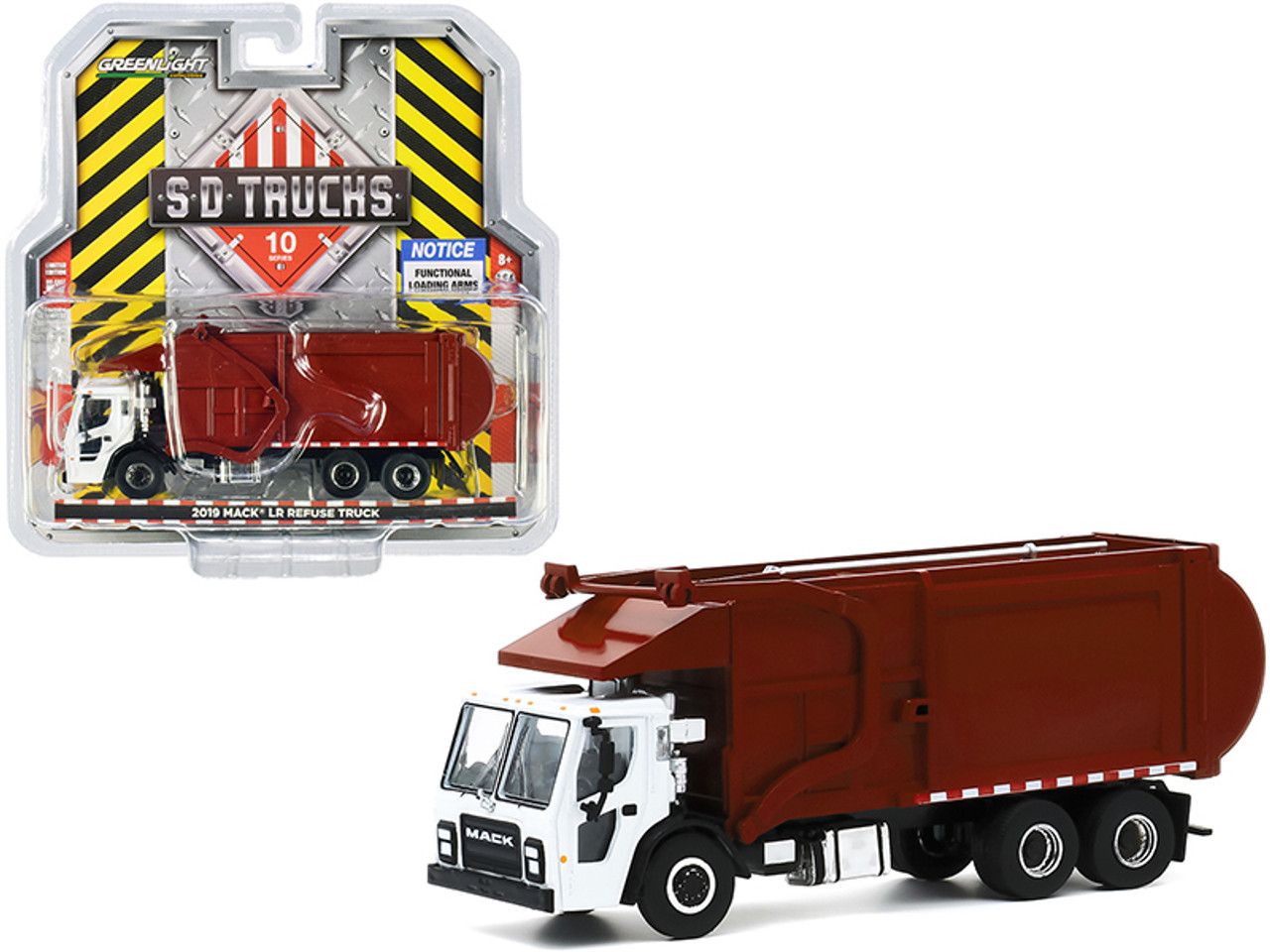 2019 Mack LR Refuse Garbage Truck White and Burgundy "S.D. Trucks" Series 10 1/64 Diecast Model by Greenlight