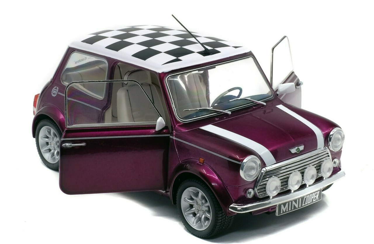 1/18 Solido 1997 Mini Cooper 1.3i Sport (Purple with Check Top) Diecast Car Model