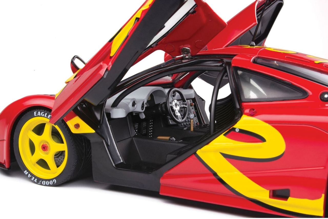 1996 McLaren F1 GTR Short Tail Launch Livery Red with Yellow Graphics 1/18 Diecast Model Car by Solido