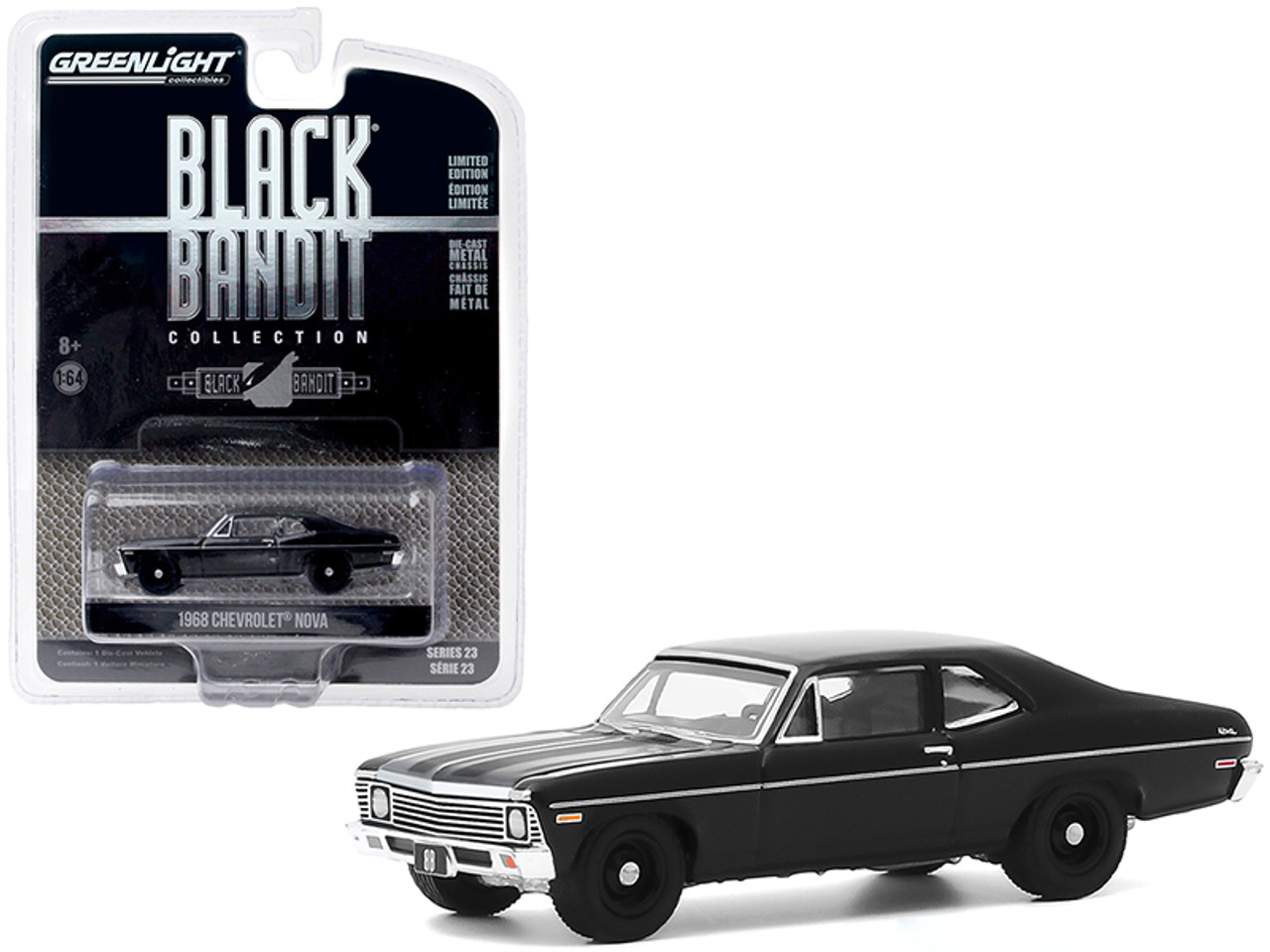 1968 Chevrolet Nova Black "Black Bandit" Series 23 1/64 Diecast Model Car by Greenlight