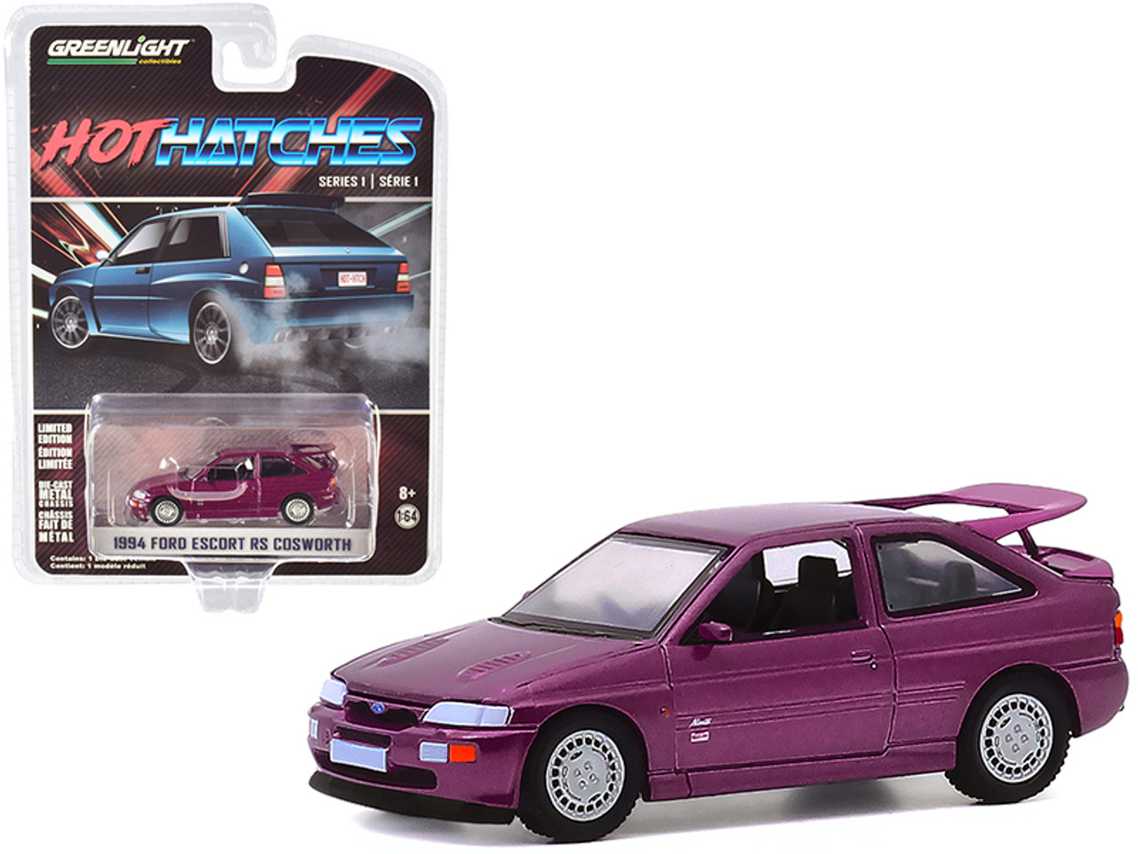 1994 Ford Escort RS Cosworth Monte Carlo Special Edition Jewel Violet Metallic "Hot Hatches" Series 1 1/64 Diecast Model Car by Greenlight