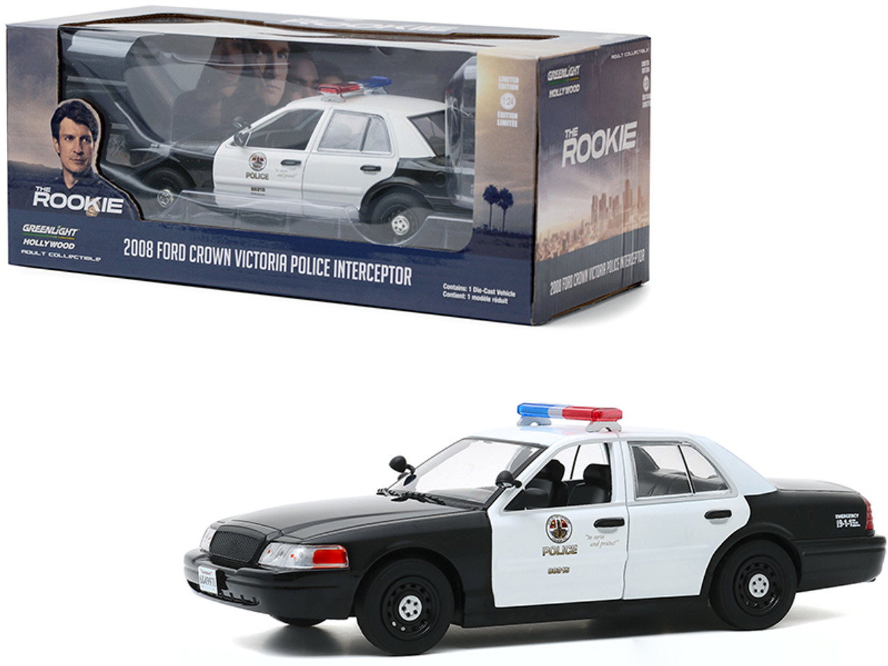 2008 Ford Crown Victoria Police Interceptor White and Black "LAPD" (Los Angeles Police Department) "The Rookie" (2018) TV Series 1/24 Diecast Model Car by Greenlight