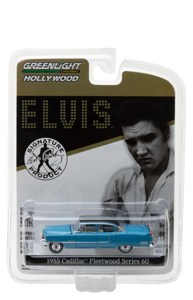 1955 Cadillac Fleetwood Series 60 Special Blue with Black Top Elvis Presley (1935-1977) 1/64 Diecast Model Car by Greenlight